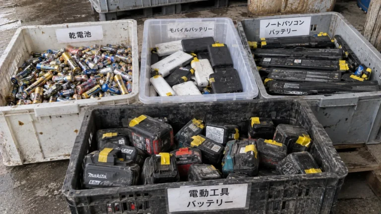 ケースに分けた使用済みの電池類