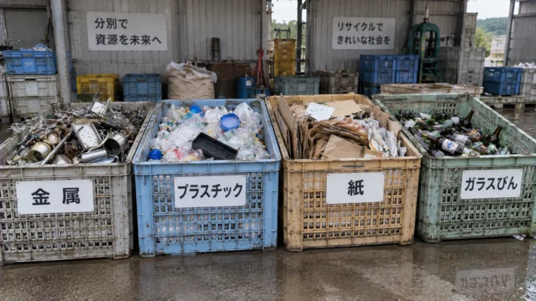 金属・プラ・紙・びんを分けたかご